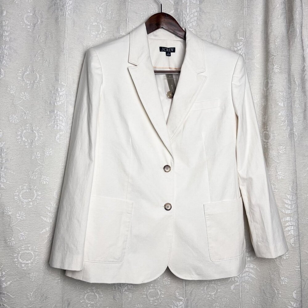 J. Crew relaxed patch-pocket blazer cotton linen oversized suit jacket white - Picture 2 of 9